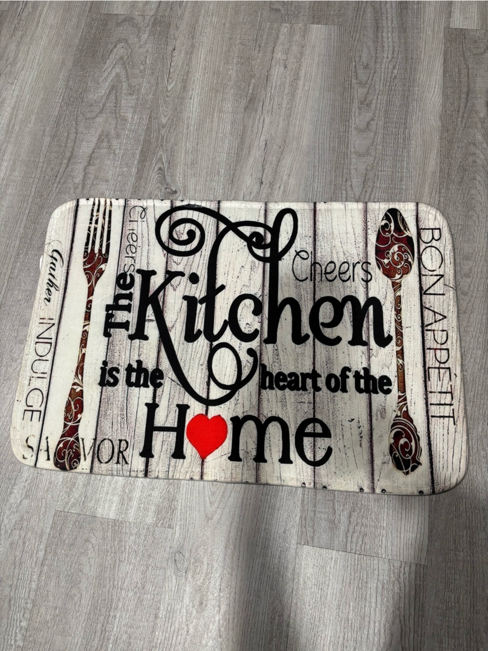 The Kitchen is the Heart of the Home Decorative Floor Mat - White & Red